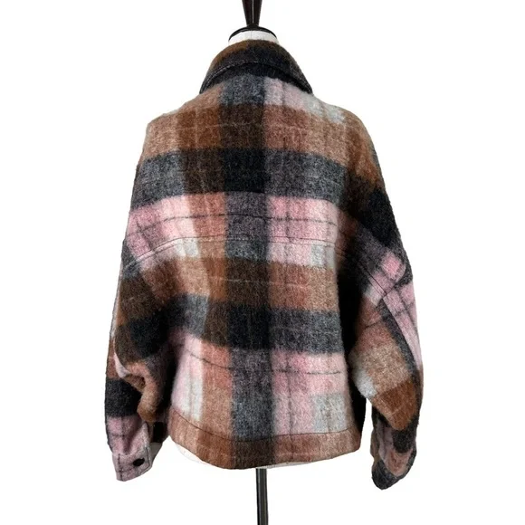 Zara Plaid Wool Blend Cropped Shacket - Picture 3 of 9